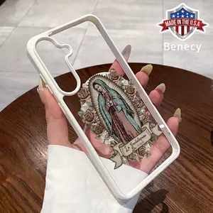 Magnetic Phone Case Supports Wireless Charging Case Compatible with Galaxy S23 Ultra S24 Plus FE S25 S22+ Virgin Mary Pattern Non-Yellowing Shockproof Clear Slim Protective Softcase Transparent Acrylic Cover