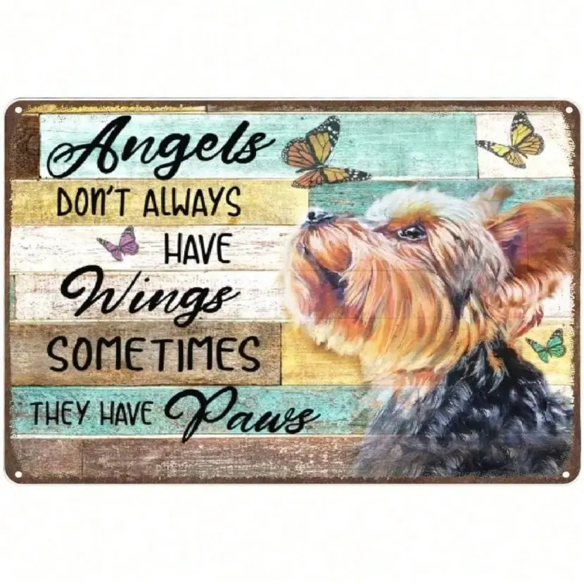 Aluminum Retro Wall Decor Funny Dog Sign with Yorkshire Terrier Design Vintage Plaque Decor for Home and Office Room Decor Vintage Decor