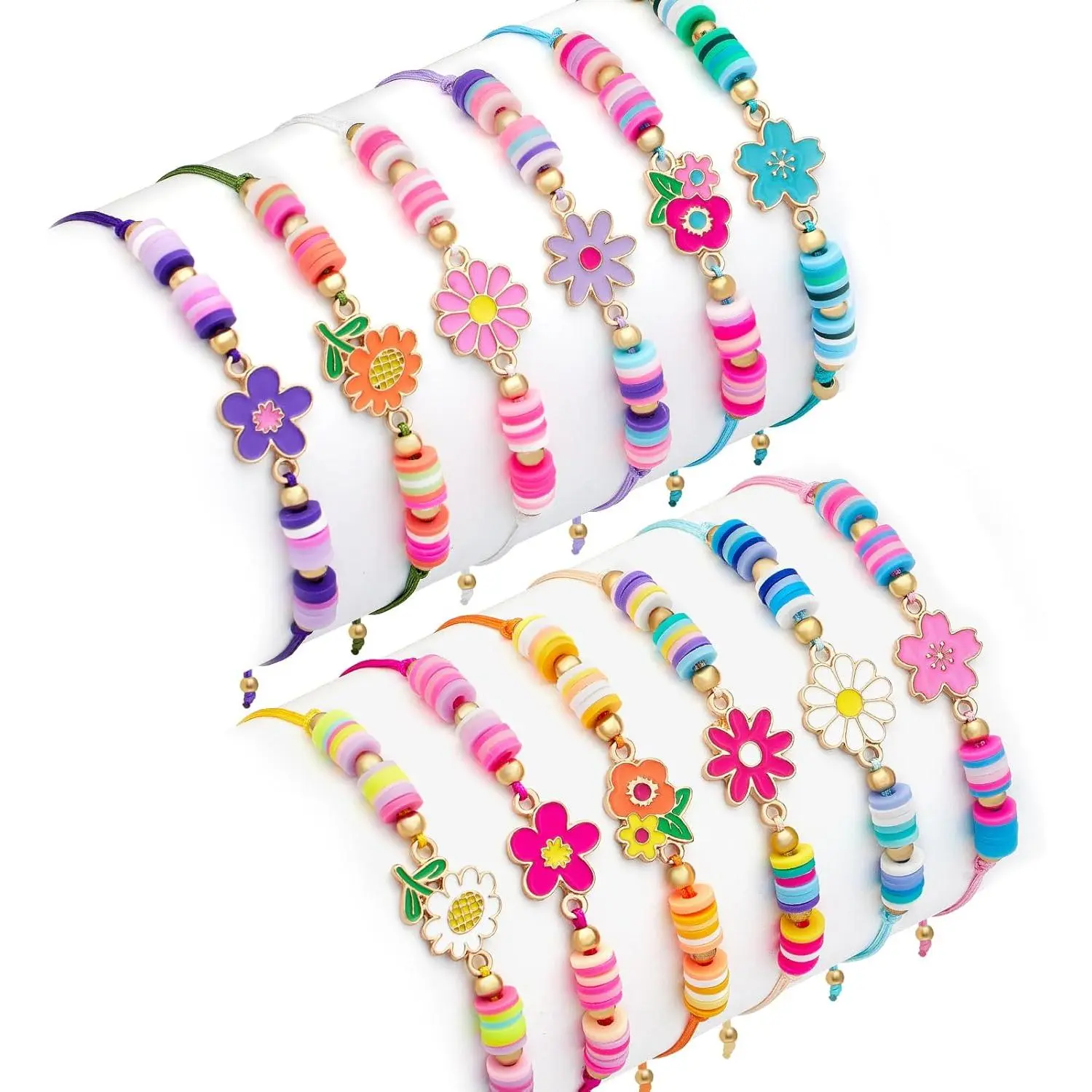P-HBL016   12 Pcs Kids Bracelet for Girls Toddler Jewelry Groovy Flower Princess Party Favors Friendship Bracelets Adjustable Pretend Play Goodie Bag Classroom Reward