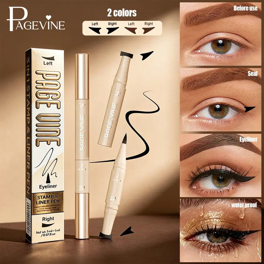 Eyeliner Stamp Pen 2-in-1 Wing Stamp & Liquid Liner Quick Easy Cat Eye Long-Lasting Smudge-Proof Natural Sharp Look Daily Makeup Photo Ready