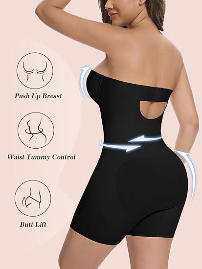 Slimers Strapless Tummy Control Bodysuit Shorts – Built-in Bra, Seamless No-Slip Invisible Shapewear for Women Outfit Fabric