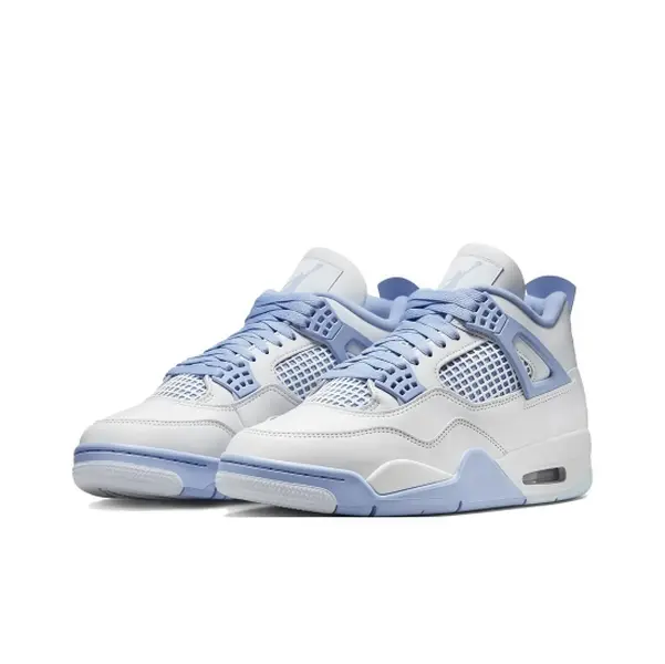 Couple Matching White Leather Mesh Mid Top Shoes Soft Baby Blue Side & Outsole Daily Fresh Tone Street Sneakers