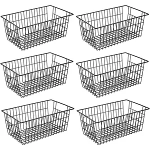 15.2" Wire Baskets for Organizing 6 Pack, Pantry Freezer Organizer Bins with Handles, Freezer Baskets for Upright Freezer, Refrigerators, Cabinets, Black