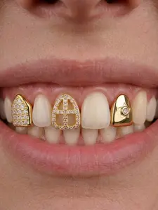 3pcs Shiny Gold Grills for Your Teeth Grillz for Women Teeth Men Gold Tooth Cap Grillz for Women Golden Mouth Grills Cosmetic Tooth Jewelry Hip Hop Freaknik Outfits Custom Accessory Halloween Party 90s Tooth Gems