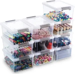 1.3 QT 10 Pack Small Stackable Plastic Storage Container Boxes With Lids for Organizing, Clear White