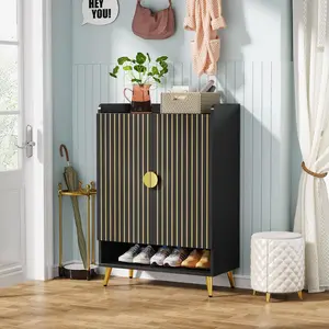 LITTLE TREE Shoe Cabinet with Doors, 7-Tier Shoe Storage Cabinet with Adjustable Shelves, Wooden Shoes Rack Shoe Storage Organizer for Entryway, Hallway, Closet, Living Room