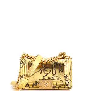 Pre-owned CHANEL Leather Shoulder Bags Boy Flap Bag Graffiti Crocodile Embossed Calfskin Small by Rebag
