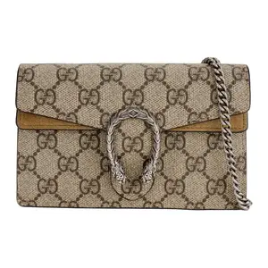 Gucci Dionysus Distressed Tiger-Head Clasp Monogram Canvas and Leather Crossbody Bag for Women, Ultra-Mini, Ebony