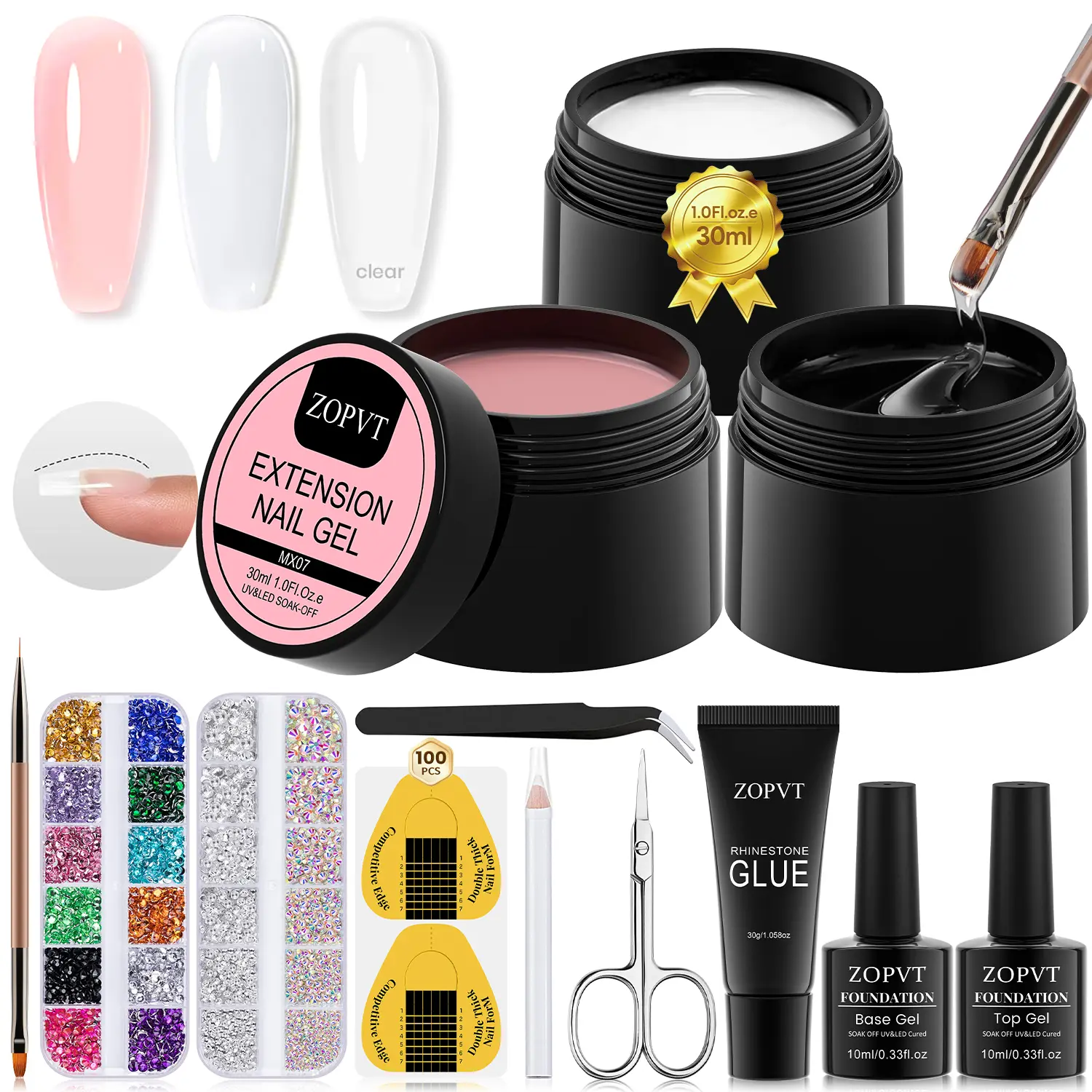 Zopvt Hard Gel Nail Kit Classic Neutral 3 Colors UV Gel Set 9-In-1 Carving High Hardness Salon Professional Nude Transparent Builder Gel UV & LED Cure Poly Gel Nail Kit Complete