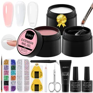 Zopvt Hard Gel Nail Kit Classic Neutral 3 Colors 9-In-1 Carving High Hardness Salon Professional Nude Transparent Builder Gel UV & LED Cure Poly Gel Nail Kit Complete