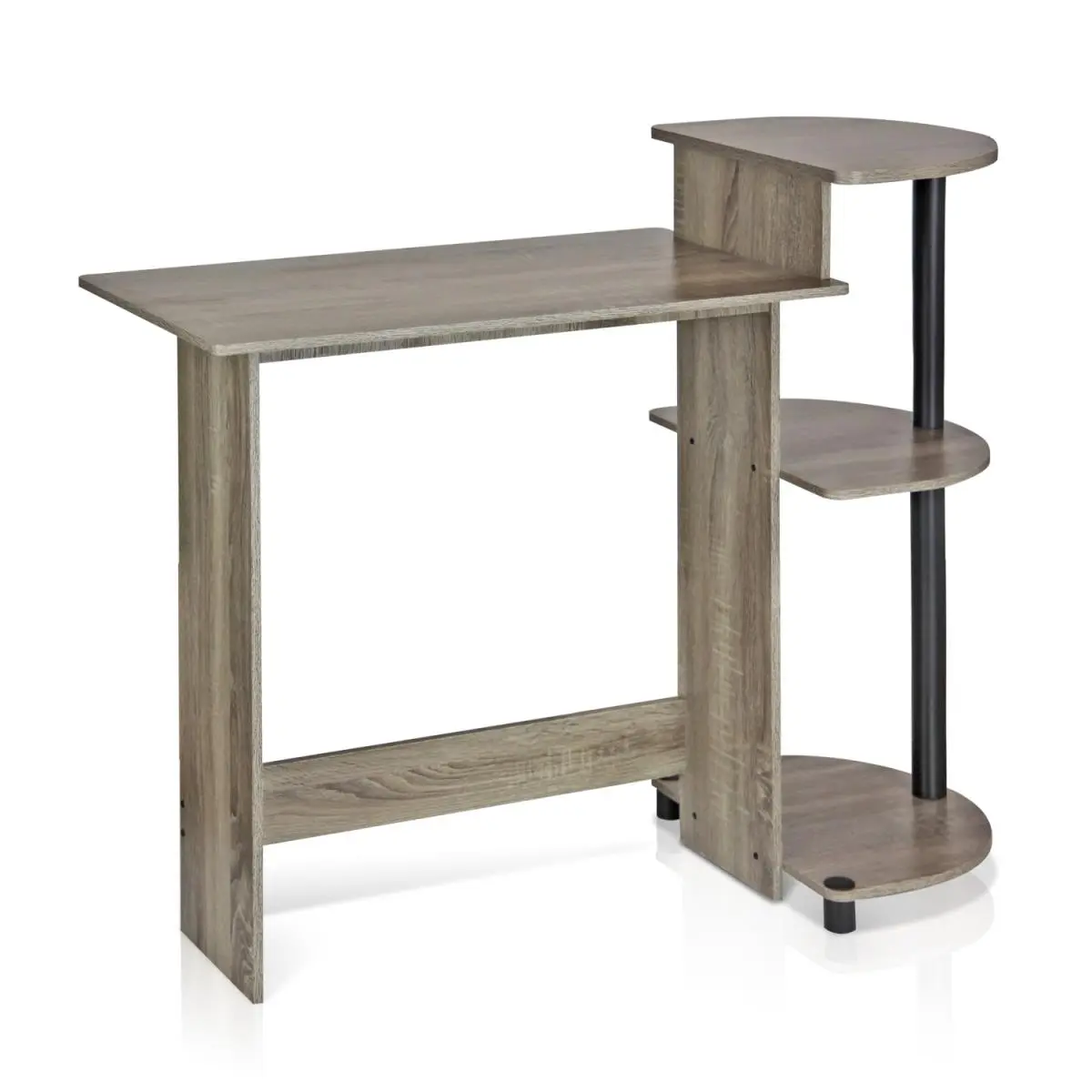 Furinno Modern Compact Space-Saving Composite Wood Computer Desk - French Oak Grey & Black Home Office Desk, Commercial Office Furniture Wood Workstation, Home Office Desks