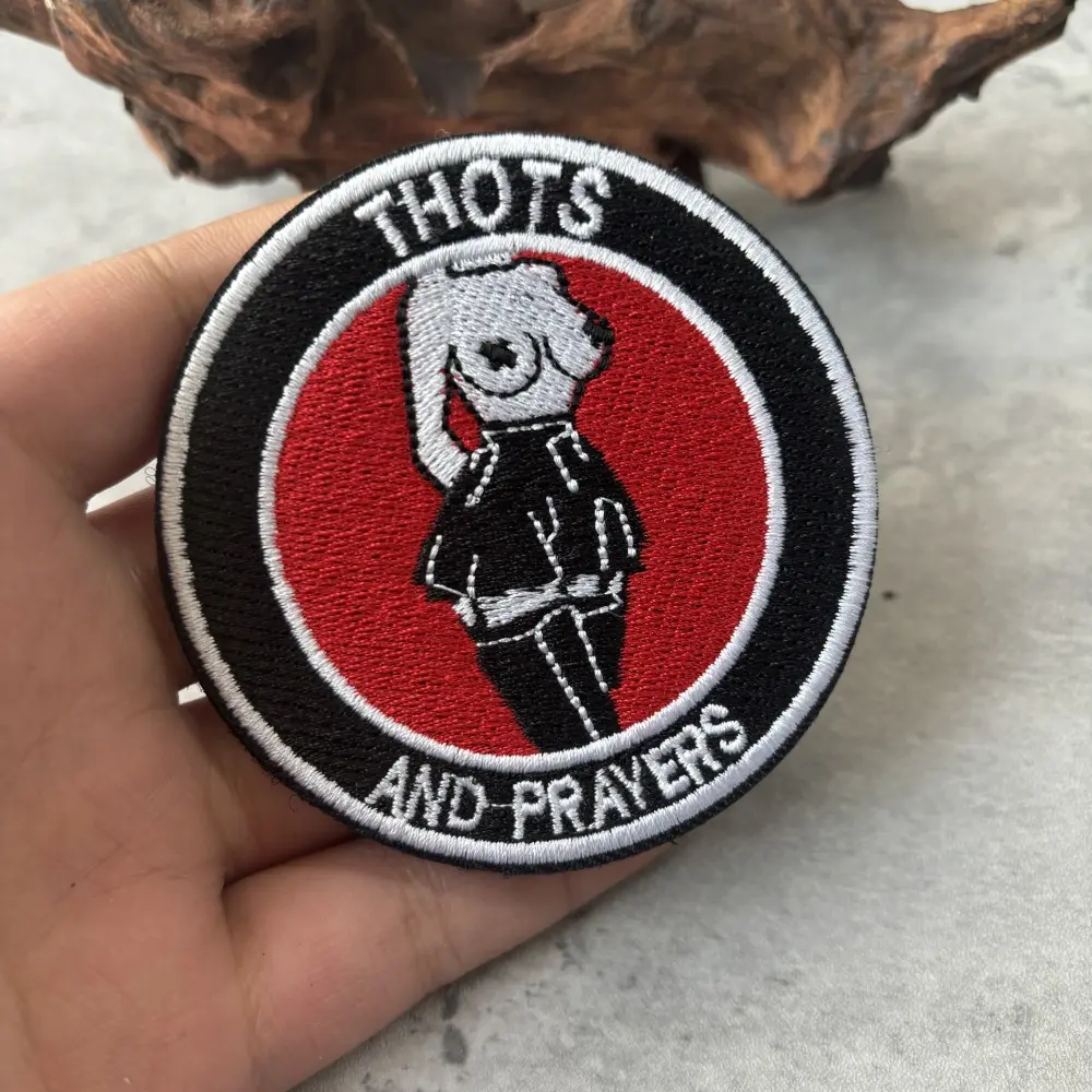Anime Girl Tactical Patch Embroidered Classic Logo Patch THOTS AND PRAYERS Embroidery Hook&Loop Emblem Military Morale Badge Armband Chevron Backpack Stickers