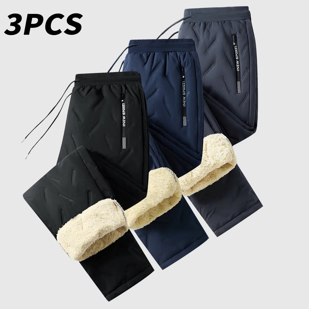 Men's Warm Thermal Winter Pants - Casual Regular Fit Plain Bottoms, Athletic Clothing for Outdoor Workout in Cold, Adjustable Men's Trousers (Beige), Adjustable Bottom Men's Pants