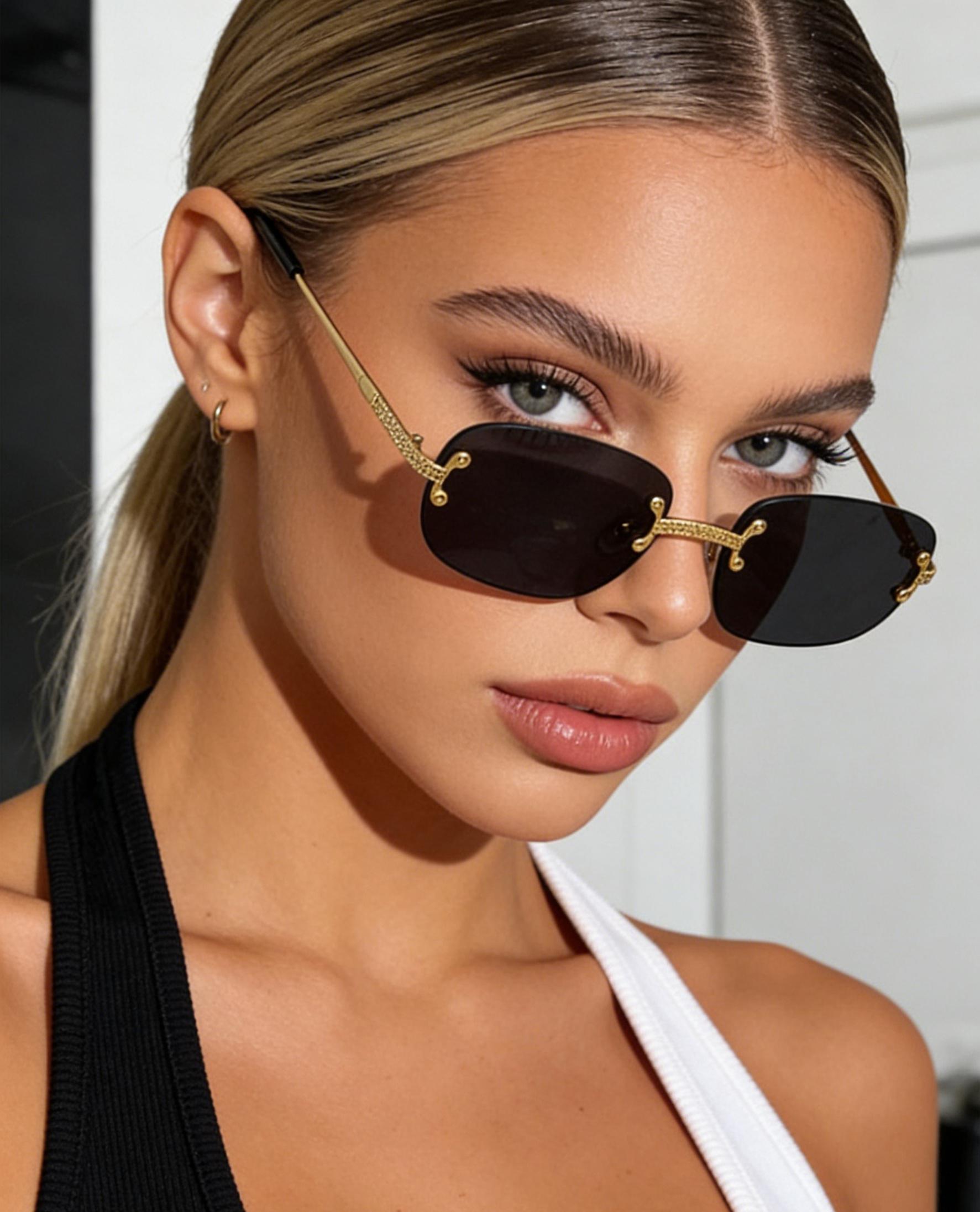 Metal frameless trimmed oval sunglasses, European and American retro fashion, high-end ins-style sunglasses