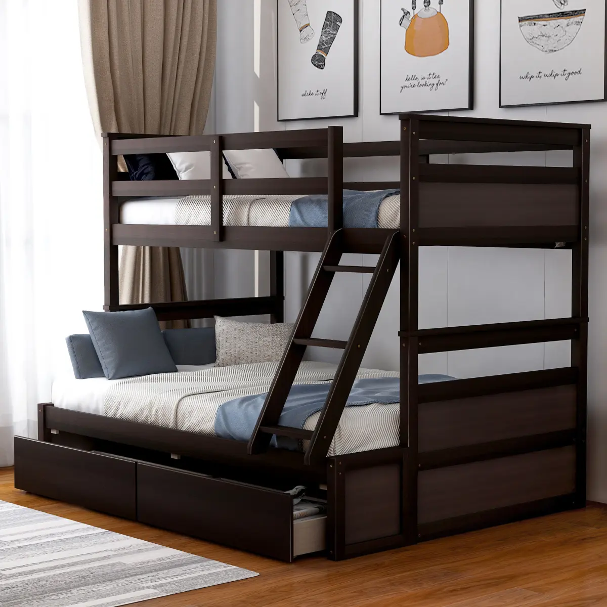 ARCH Twin-over-Full Bunk Bed with Storage, Kids Furniture Bedroom Loft Bed - Espresso (OLD SKU: LP000022AAP) Unique Bed