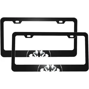 Siberian Husky Dog Matte Aluminum License Plate Frame with Black Screw Caps, 2 pcs 2 Holes Black Licenses Plates Frames, Car Licenses Plate Covers Holders for Us Vehicles/Women/Men, Car Accessories, Automotive
