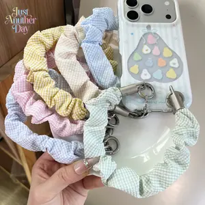 Cute Pastel Gingham Fabric Phone Wrist Strap, Multi-Use Anti-Lost Lanyard with Metal Clasp, Soft Plaid Wristlet for Cell Phones, Digital Cameras, Backpacks, Keychains & Handbags, 6 Colors Available
