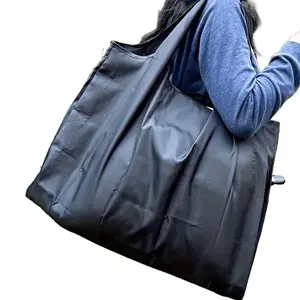 1pc Large Capacity Portable Lightweight Shopping Bag with Inner Pocket Solid Color Pattern Outdoor Foldable Tote Bag