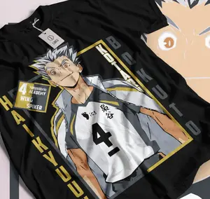 Kotaro Bokuto T-shirt Haikyuu anime volleyball player black t-shirt 021 URN