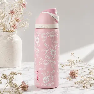 Owala 32oz Pink Floral Stainless Steel Water Bottle with Straw, Flip Lid & Carry Loop