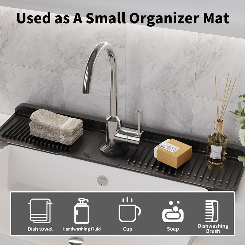 24 Inch Extra Long Silicone Faucet Mat for Kitchen Sink, 7° Slope Self-Draining Splash Guard, Water Catcher Draining Pad for Counter Protection, Keep Kitchen Sink Area Clean and Dry