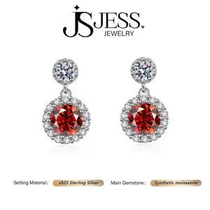 [#274] Halo Drop Earrings, 1ct+1ct Brilliant Round Cut, VVS Synthetic Moissanite, 925 Sterling Silver Jewelry for Women