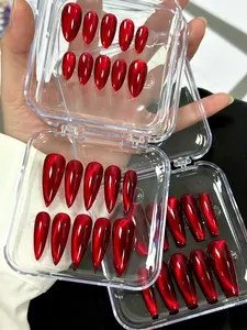 Red wine-shiny glitter red nails handmade almond nails|fake nails|holiday nails gift for her|glossy nails lucky nails