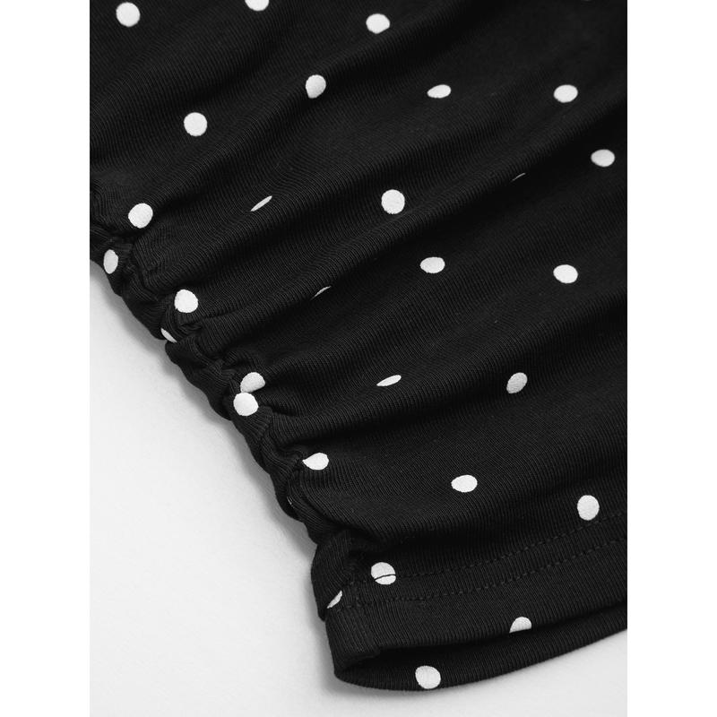 Cider Cotton-blend Boat Neck Polka Dot Ruched Tee & Mini Skort