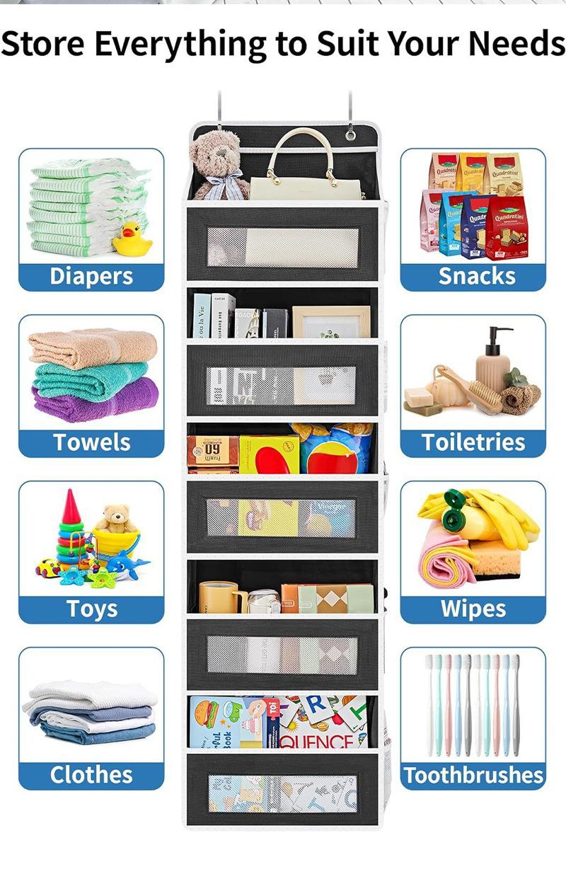 2026 New Over-The-Door Hanging Storage Box 5-Tier Organizer – 20KG Heavy Duty, 5 Large Pockets & Clear Mesh Rack, Anti-Tip Compact Space-Saving Shelf for Bedroom Bathroom Kitchen Pantry Home Organization