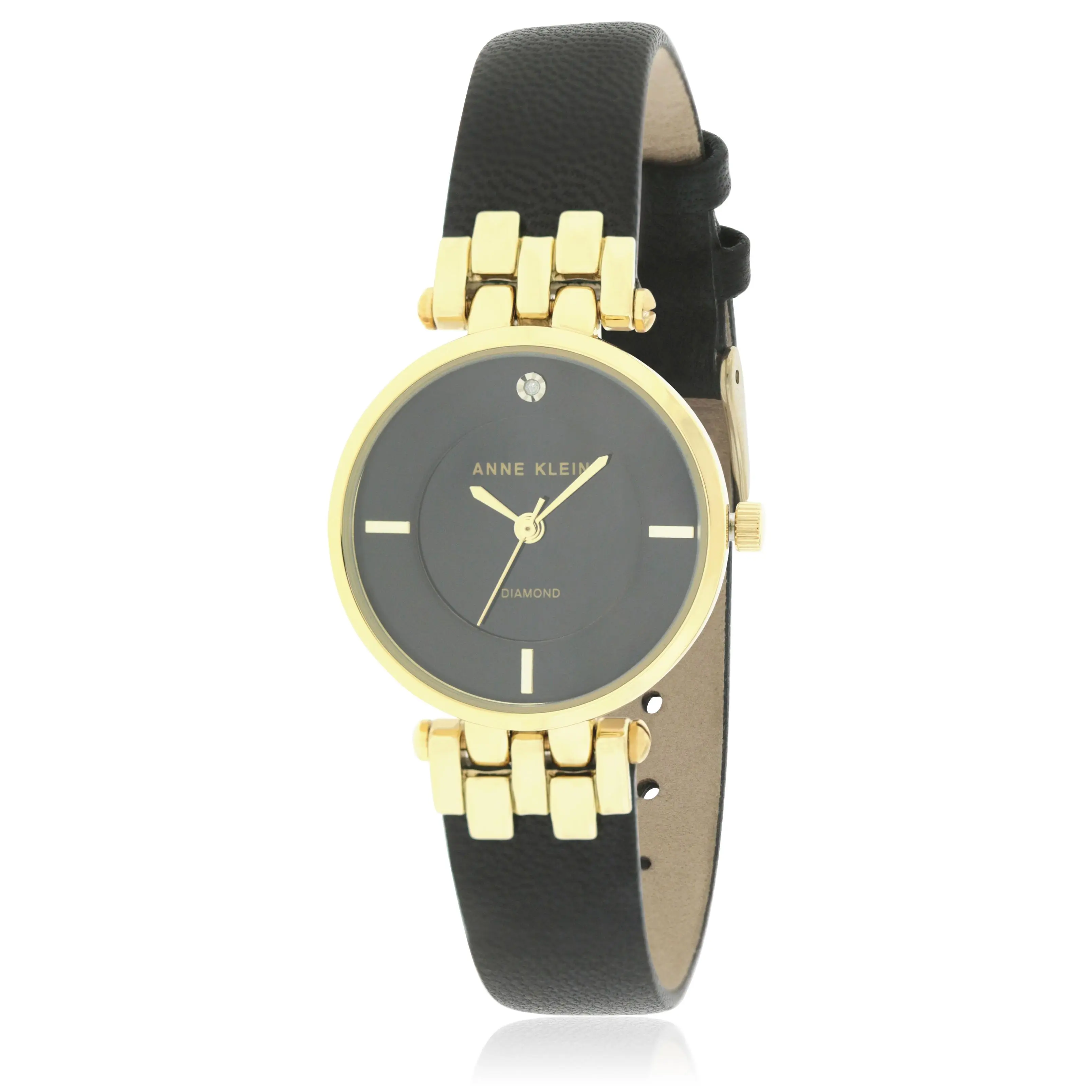 Anne Klein Leather Bangle Set And Ladies Watch AK-2684BKST