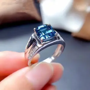 Elegant White Gold Plated Ring with Blue Aquamarine and Diamond Zircon,Korean-Style Fashion Ring