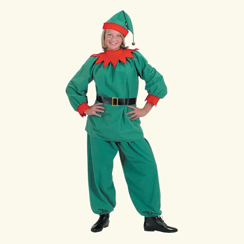 HALCO Green Velour Elf Suit for Adults - Festive Christmas Costume with Matching Hat and Belt