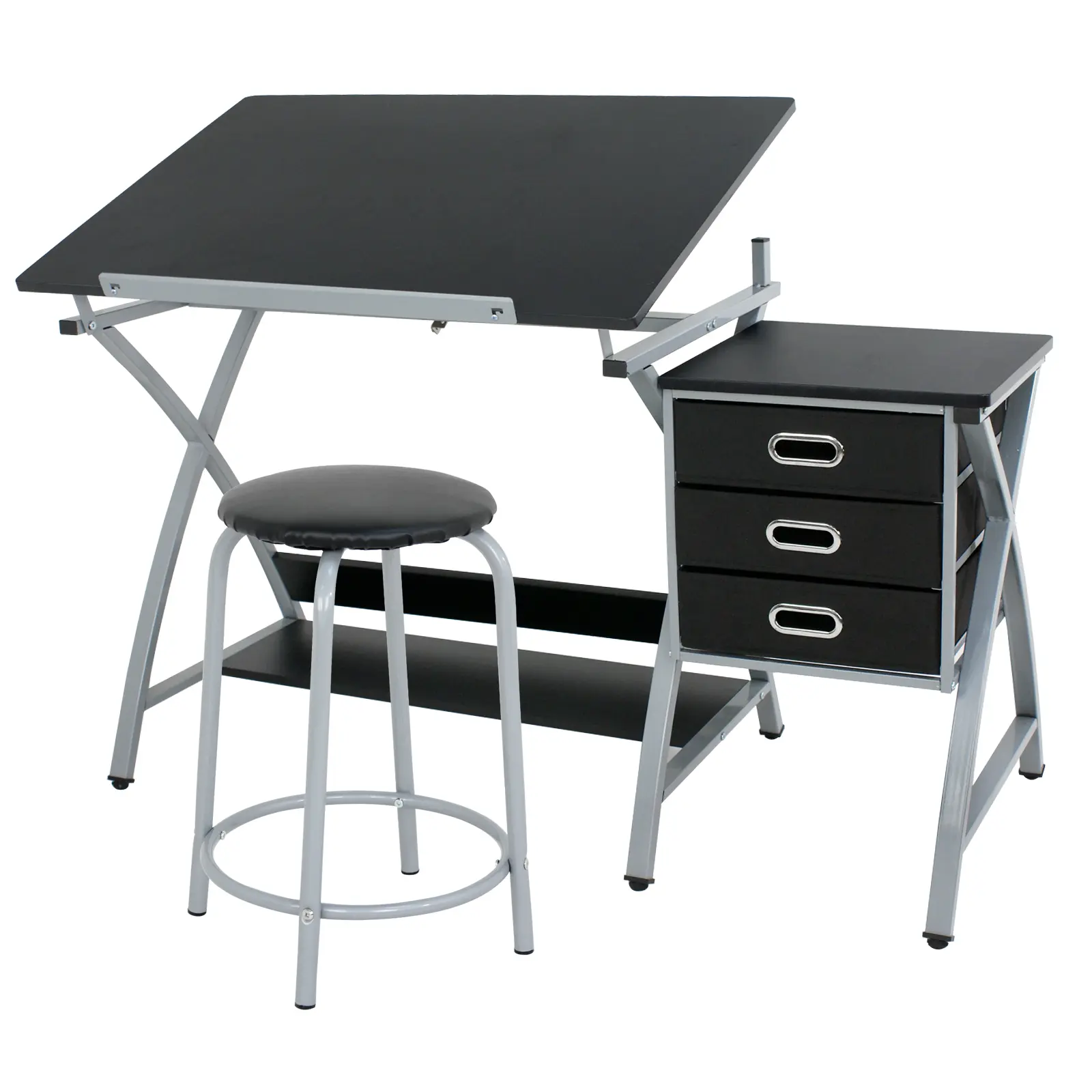 Segawe Adjustable Height Drafting Table - Portable Home Office Multi-Drawer Drafting Tables with Storage Organization, Included Stool, for Art and Craft Use, Adjustable Height Desk