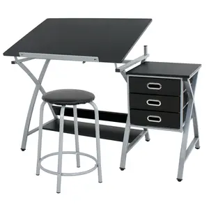 Segawe Adjustable Height Drafting Table - Portable Home Office Multi-Drawer Drafting Tables with Storage Organization, Included Stool, for Art and Craft Use, Adjustable Height Desk