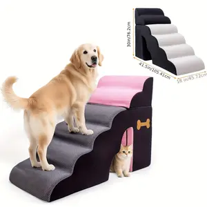 6-Step Large Dog Stairs - 30-Inch High Density Foam Pet Ramp For Small To Large Dogs, Non-Slip Safe Climbing Aid For High Beds, Couches, Grey&Pink/ Grey&Black fathersdaygift