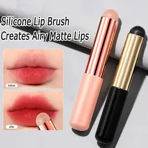Premium Silicone Makeup Brush Set - High Elastic Food Grade Silicone Head, Wood Handle, Thick Aluminum Tube - Professional Lip Balm, Gloss, Concealer Application