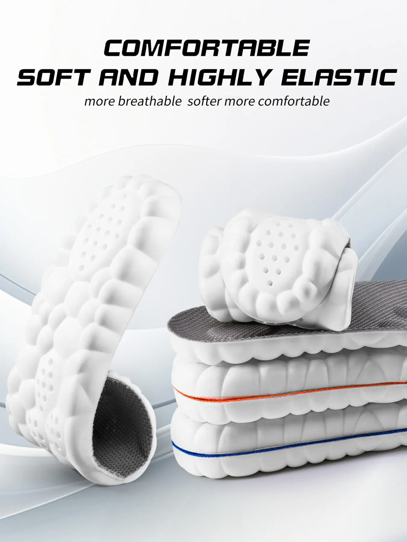 Cloud Soles for Men & Women, Anti-Fatigue 4D Cloud Soles, Shock Absorption Soft Memory Foam Insoles, Foot Pain Relief, Soft Elastic Insoles, Shock Absorbing Insole
