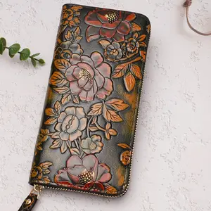 [Vintage Floral Wallet] Fashion Women's Vintage Floral Butterfly Carved Wallet Card Bag Long Money Clip Embossed Card Bag Handbag, Flower Pattern Wallet, Pu Leather