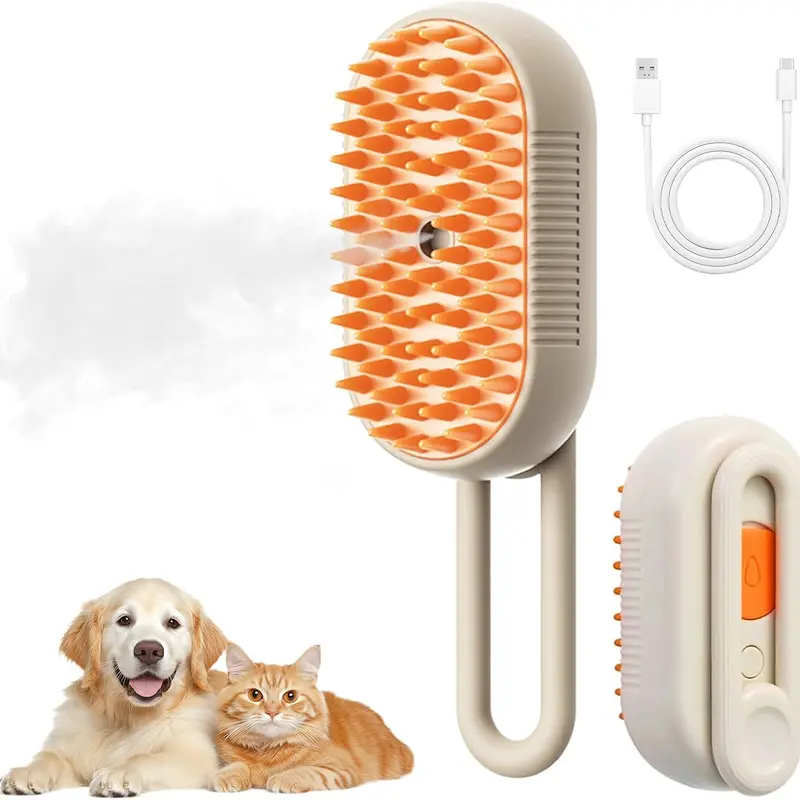 Rechargeable Steam Pet Brush for Shedding – Anti-Static, Combines Massage, Cleaning, Grooming, and Shedding Control for Cats and Dogs, Perfect for All Coat Types