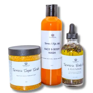 Ammoya Naturals Exfoliating Skin Glowing Set for Face and Body - Skincare and Skin Repair Blend Brightening Cleansing Hydrating Kojic Pack