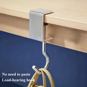 Adjustable Desk Hook, No-Drill Clip-On Desktop Organizer, Portable Office Storage Solution, High-Aesthetic Backpack Holder, Fits Book Desks, Stainless Steel Hooks