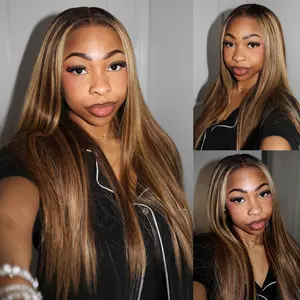 Megalook 13x6 Glueless Lace Frontal Wig #2 Roots Highlight 4/27 Honey Blonde Wigs Straight Hair 100% Pre-everything Wig