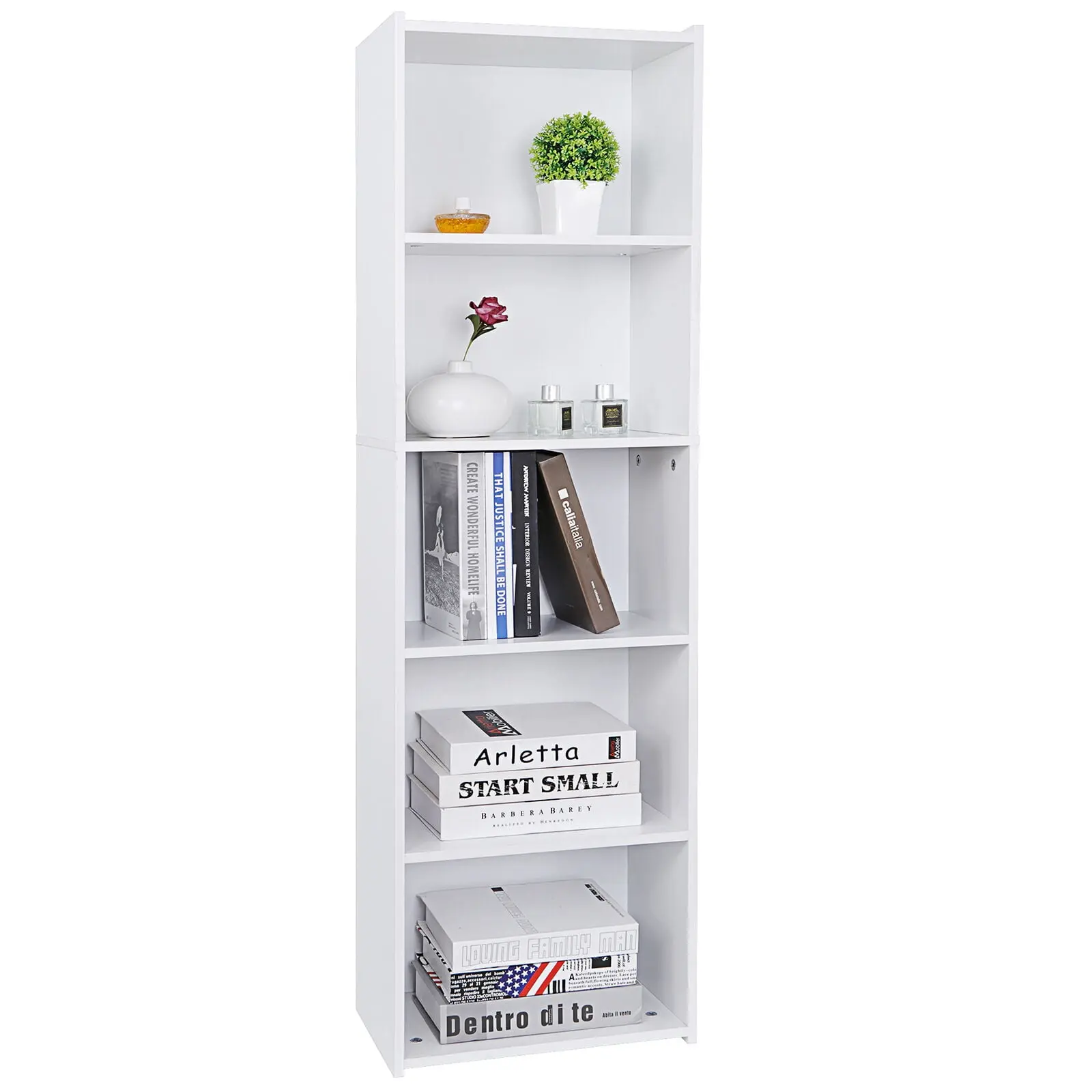 5-Tier Modern Bookshelf with Book Holder - Compact Multipurpose Storage Organization Shelves for Bedroom, Small Home Apartments - Easy-to-Assemble Indoor Furniture,summerwins