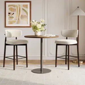 4/2Pcs 26" Counter Height Bar Stools – Upholstered Linen Fabric Stool with Curved Back, Solid Wood Legs & Metal Footrest for Kitchen Island, Dining Room, Bar