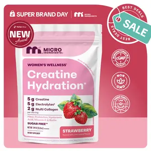 Micro Ingredients Creatine Hydration for Women (Strawberry Flavor) - 5g Creatine + 5g Electrolytes + 2g Collagen, with Fiber, Probiotics, HA, Vitamin C and Biotin - No Gluten, No GMO | 30 Servings