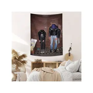 1pc 2-Person Posing Tapestry, Background Decor, Wall Decor, Polyester Hanging Tapestry For Living Room, Bedroom, Office, Dorm, Home Party Decoration, Rectangular Wall Hanging Cloth With Draping Effect. Includes 3 Wall Nails And 2 Clips.