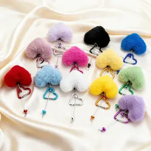 5PCS Heart Pom-Pom DIY keychains, beaded keychains, perfect keychain gifts, a set of mixed colors , easy to DIY, fun and creative gifts for home office school business seasonal project pen making