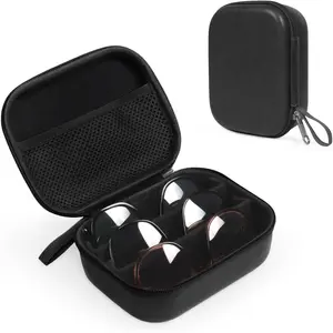 Travel Sunglasses Organizer Case, PU Leather Adjustable Slots for Multiple Glasses, Hard Eyewear Box for Men Women