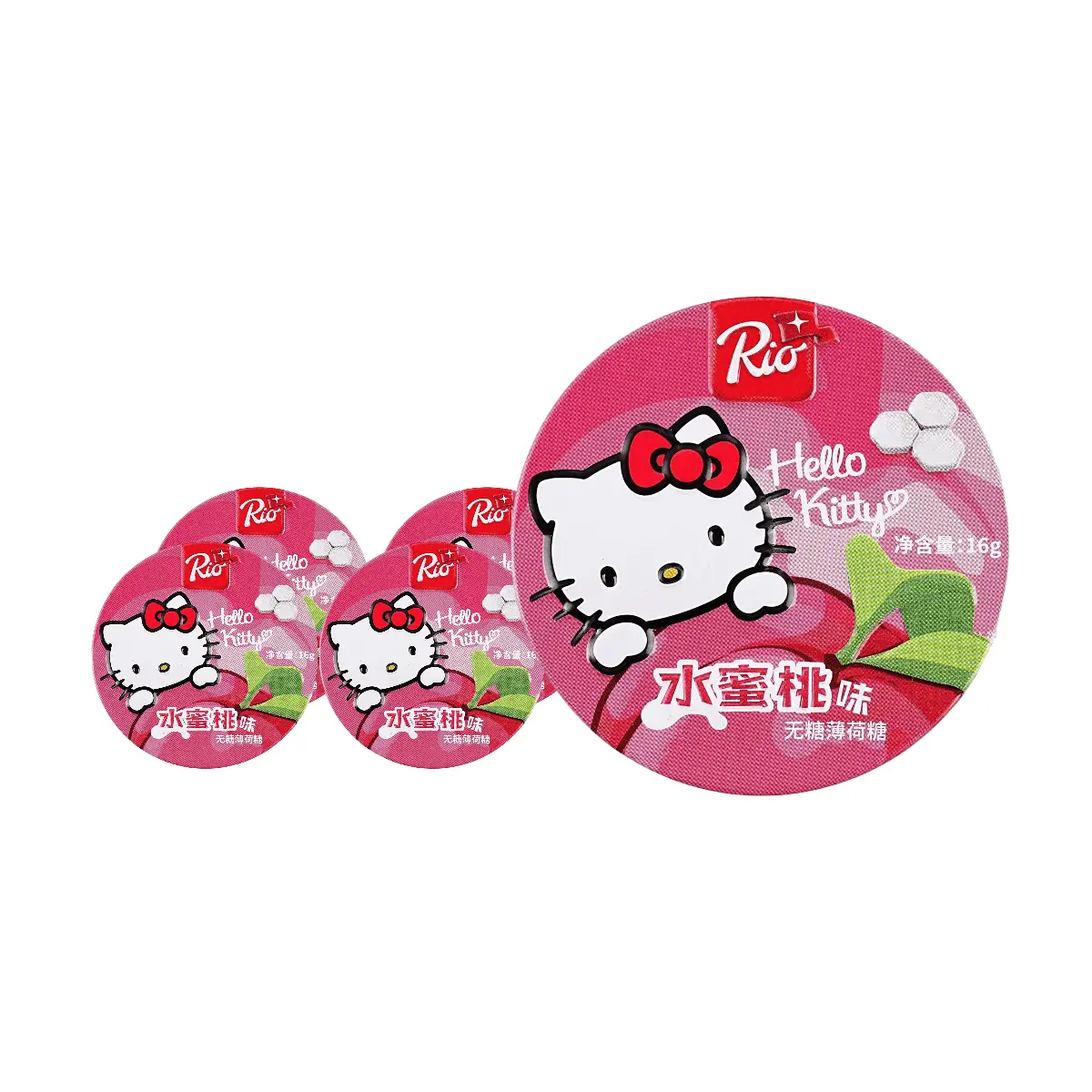 RIO x SANRIO Hello Kitty Sugar-Free Peach Mint Candy 16g Multipack - 5 Packs
