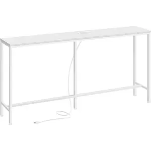 Console Table with Outlet, 63 Inch Sofa Table with  Station, Narrow Entryway Table, Skinny Hallway Table, Behind Couch Table, for Living Room, , White
